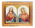  THE SACRED HEARTS IN A FINE DETAILED SCROLL CARVINGS ANTIQUE GOLD FRAME 